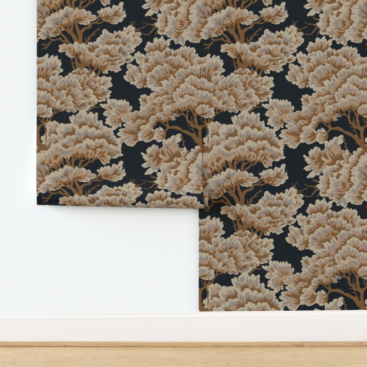 Abstract Modern Contemporary Botanical Trees Traditional Night Dark Forest Woods Classic Farmhouse Modern Farmhouse Boho Bohemian Custom Removable Wallpaper by Spoonflower Peel & Stick Wallpaper 2FT Wide